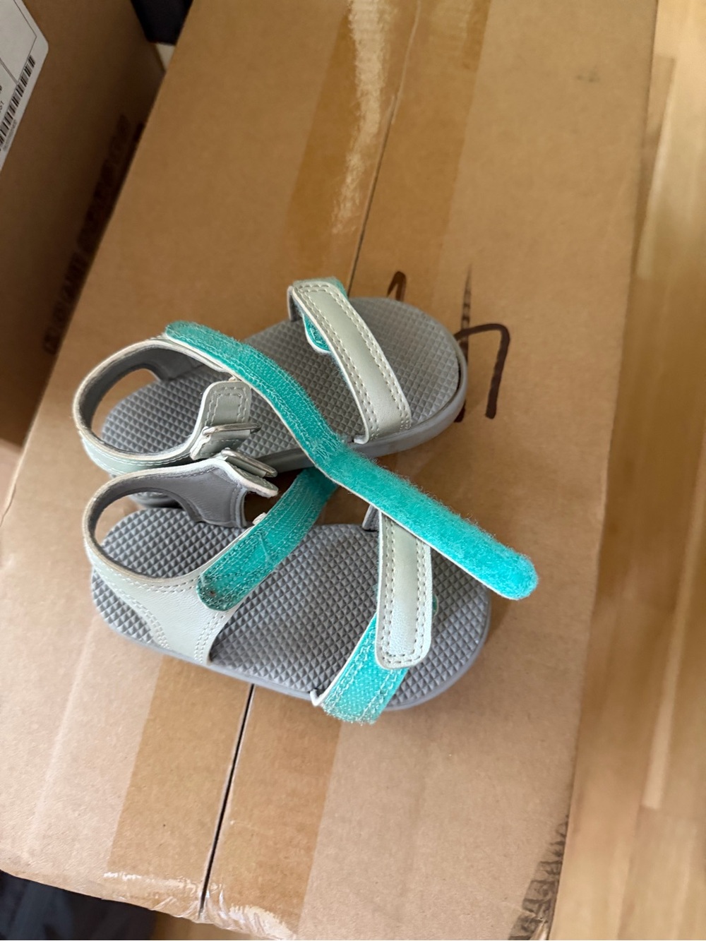 Ten little  Adjustable Teal and Gray Velcro Sandals